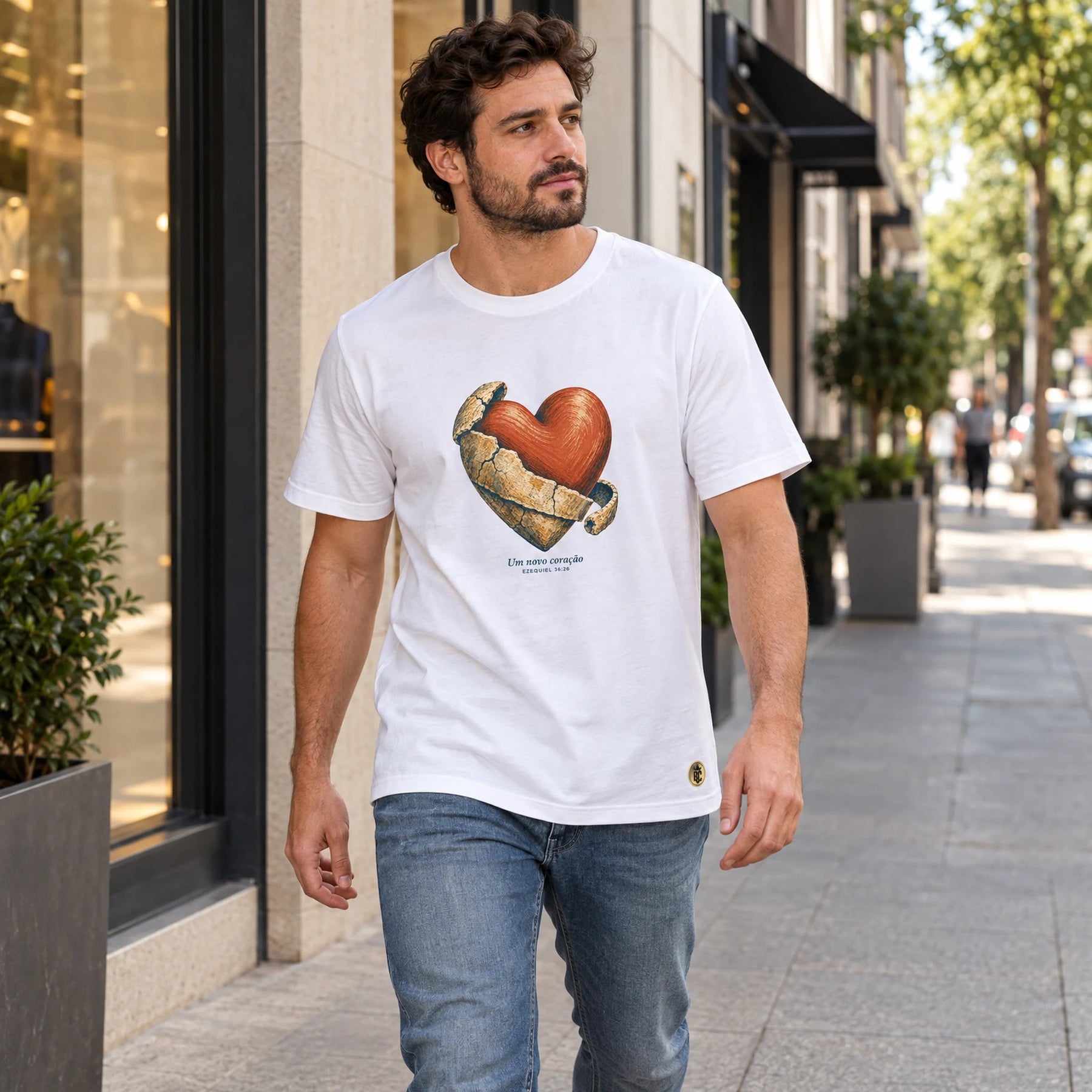 Camiseta Masculina Branca Um novo coração