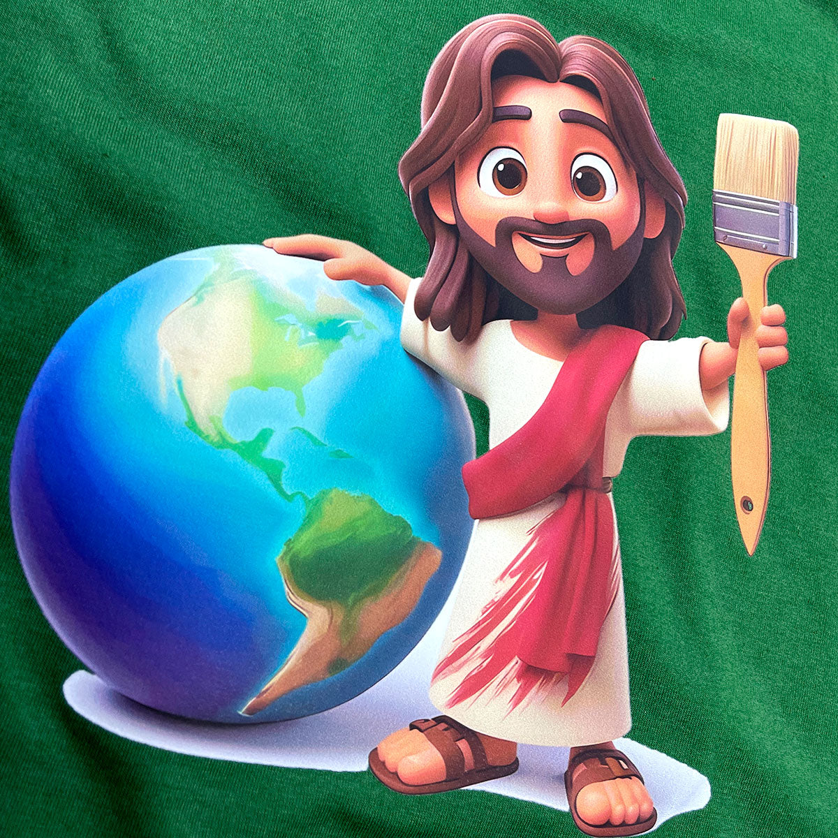T-Shirt Infantil Verde Jesus Pintor Do Mundo