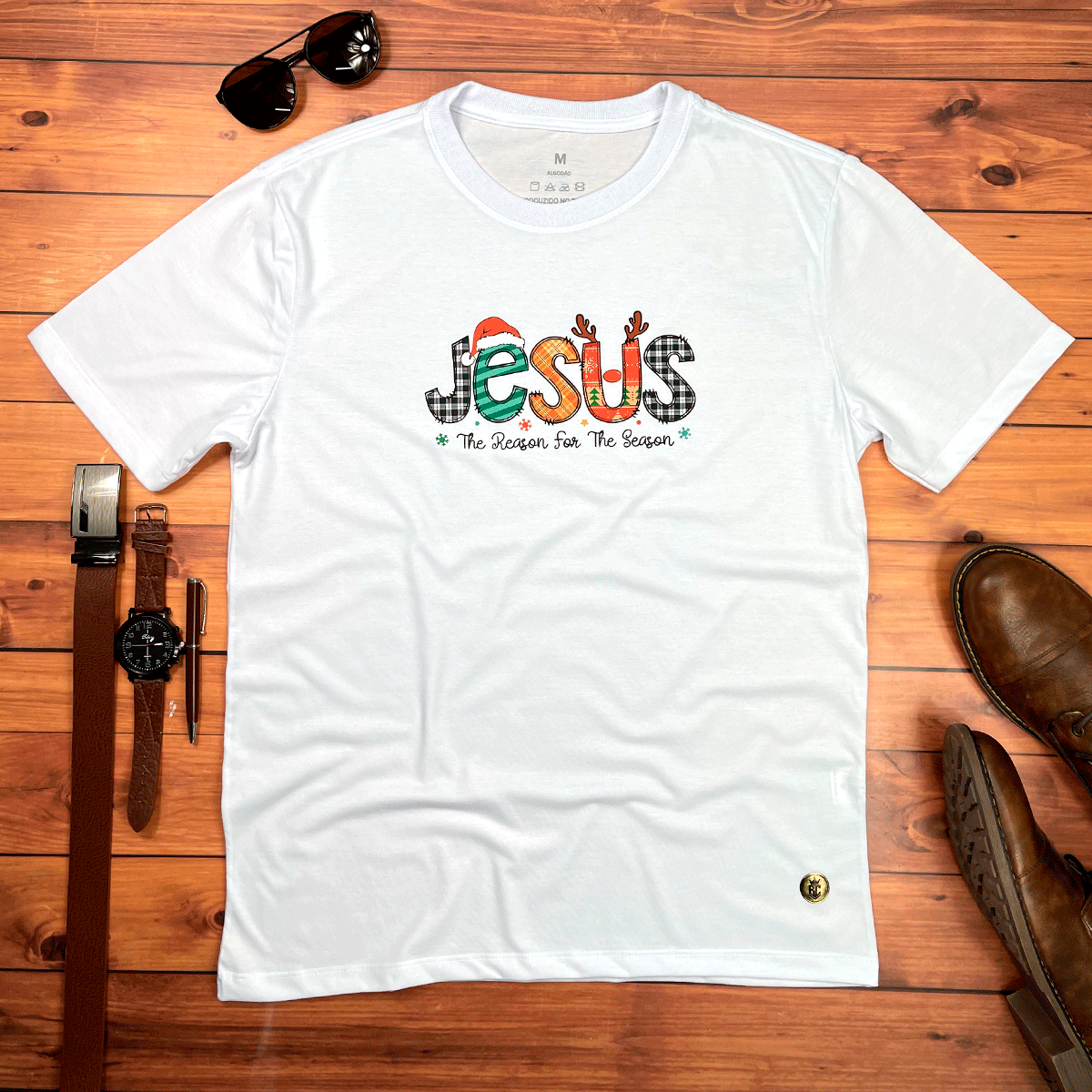 Camiseta Masculina Branca Jesus The Reason For The Season