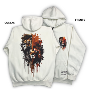 Moletom Canguru Com Capuz Off White Dois Leões