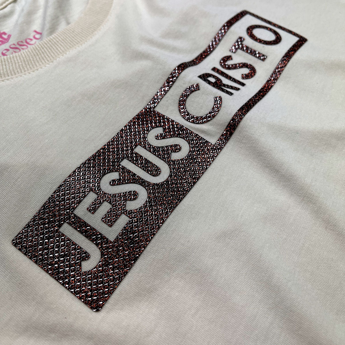 Camiseta Feminina Off White Jesus Cristo Glitter