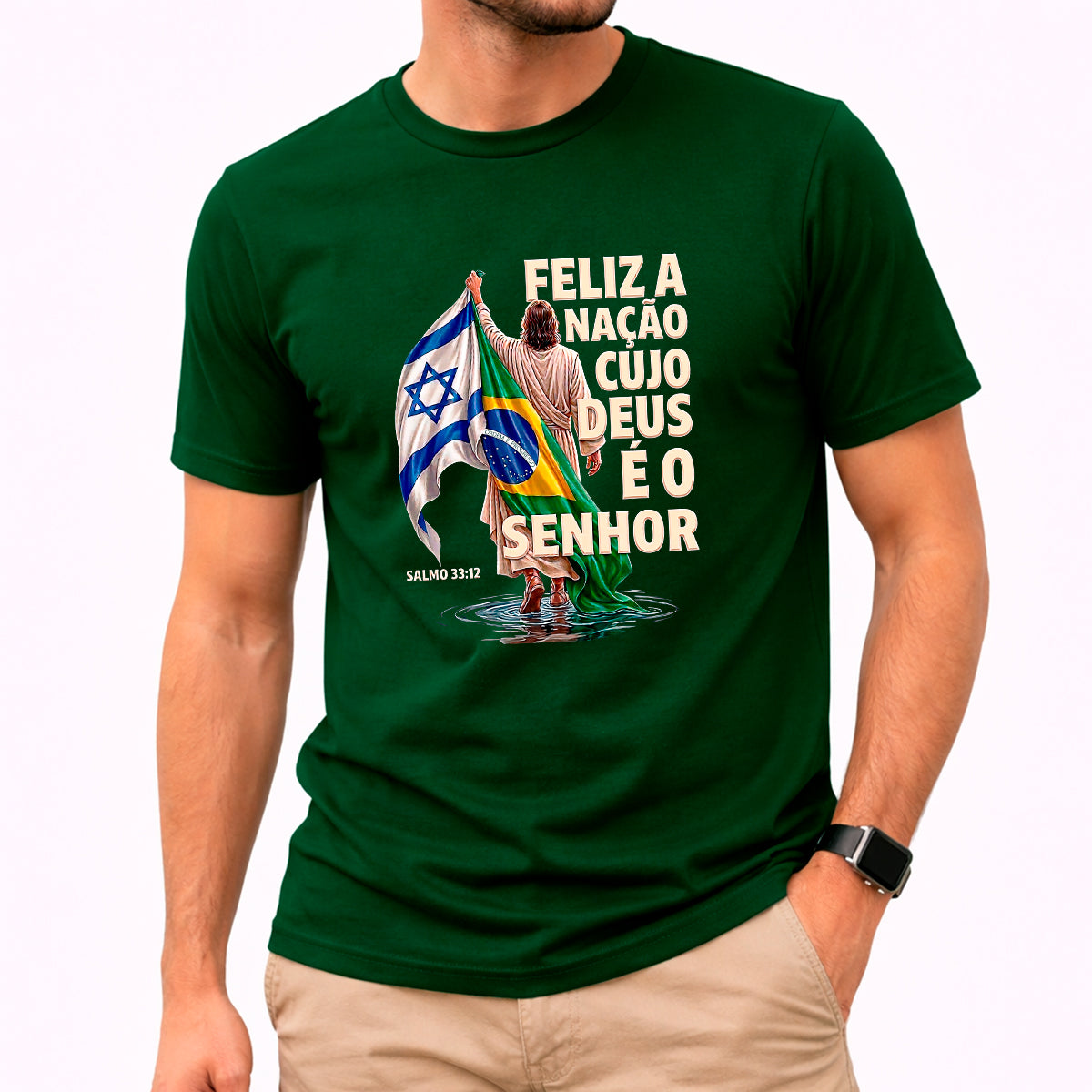 Camiseta Masculina Verde Brasil Feliz é a Nação