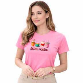 Camiseta Feminina Rosa Jesus & Coffee
