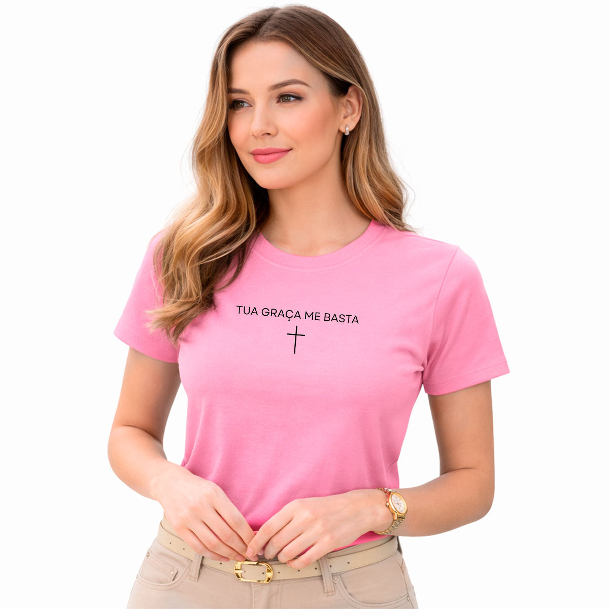 Camiseta Feminina  Rosa  Tua Graça Me Basta