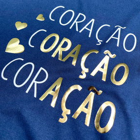 Camiseta Feminina Azul Coração Oração Ação Dourado