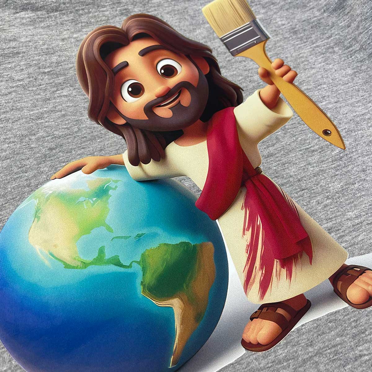 T-Shirt Infantil Cinza Jesus Pintor Do Mundo