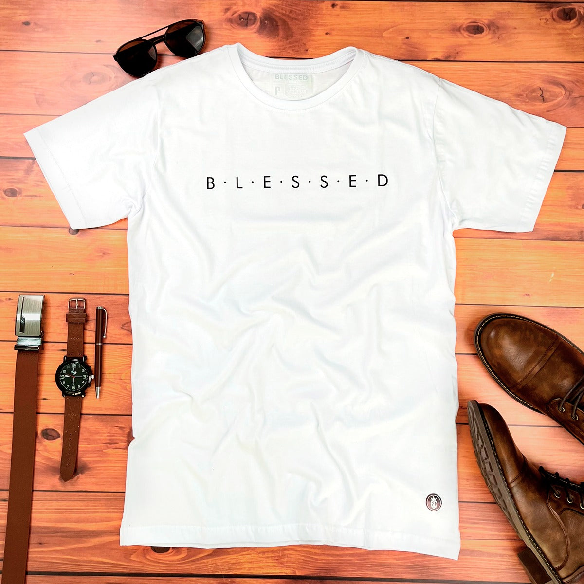 Camiseta Masculina Branca B.L.E.S.S.E.D