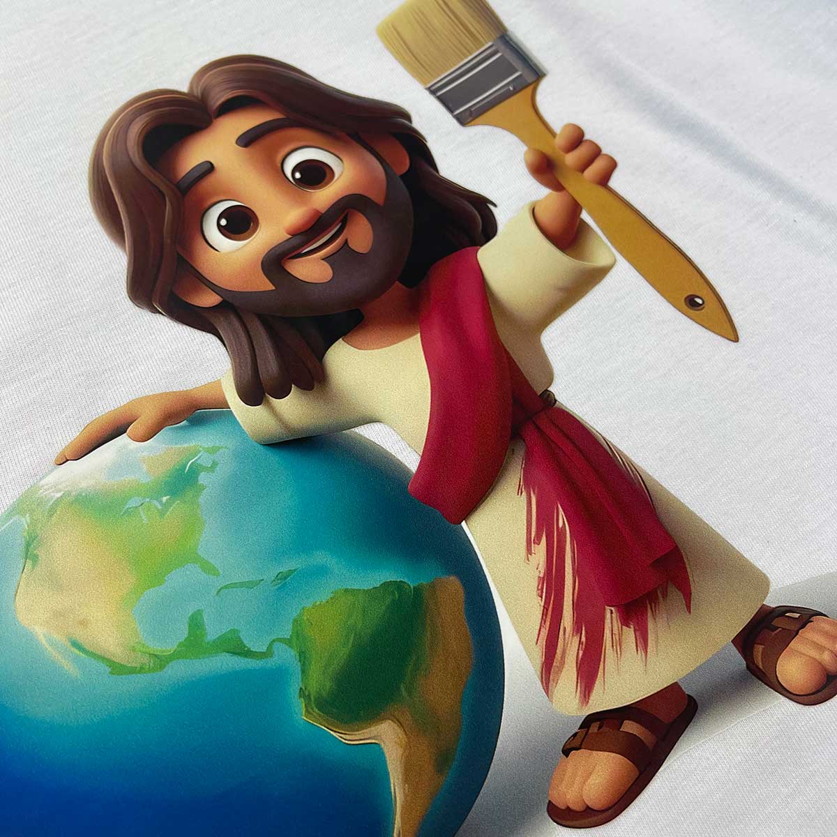 T-Shirt Infantil Branca Jesus Pintor Do Mundo