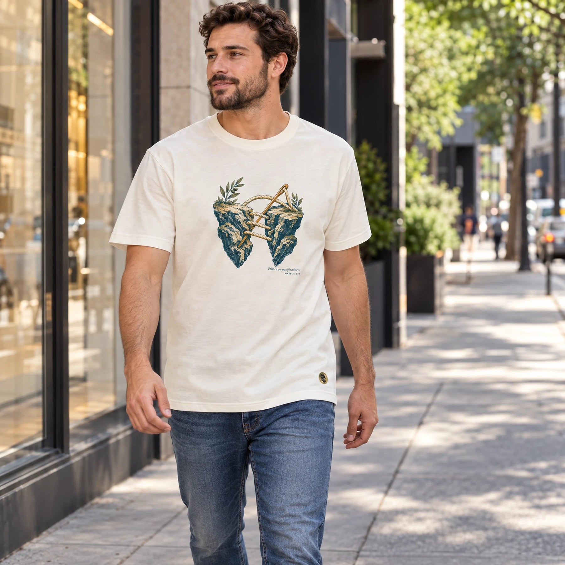 Camiseta Masculina Off White Felizes os pacificadores