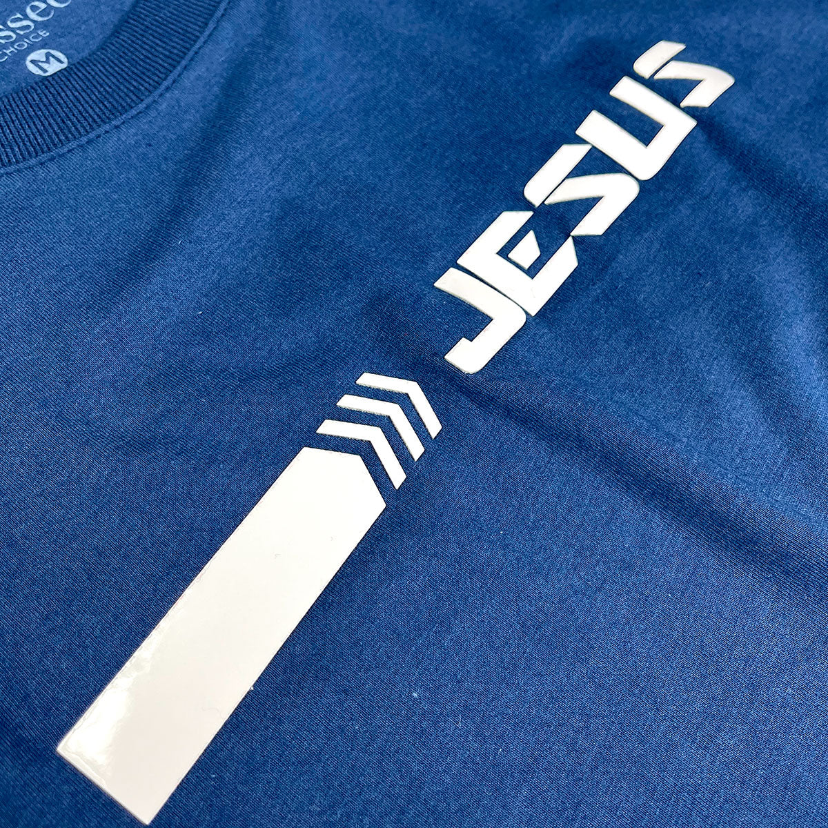 Camiseta Masculina Azul Aplique Direção Jesus