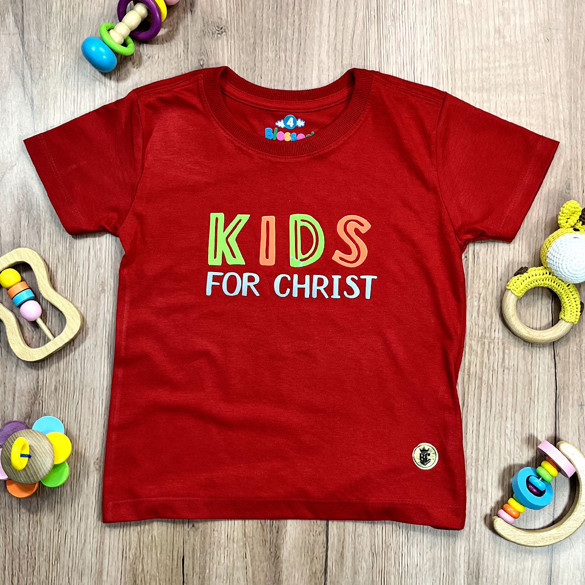 T-Shirt Infantil Vermelha Aplique Kids For Christ