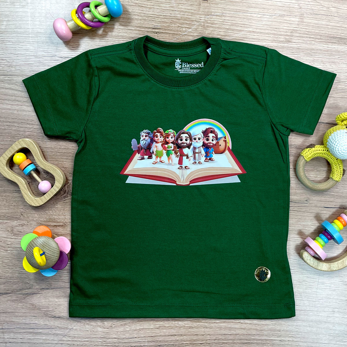 T-Shirt Infantil Verde Personagens Bíblicos