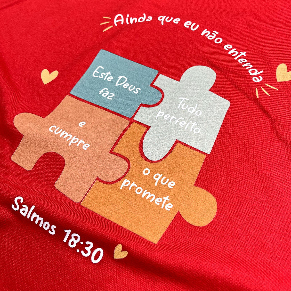 T-Shirt Infantil Vermelha Quebra-Cabeça Ainda Que Eu Não Entenda