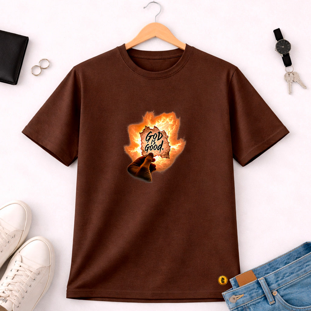 Camiseta Masculina Marrom Good is Good Fogo