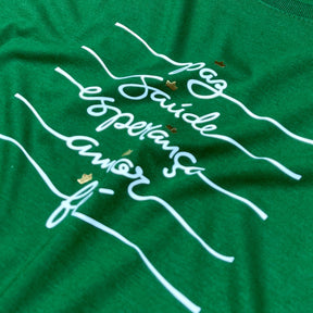 T-Shirt Infantil Verde Paz Saúde Esperança Coroa