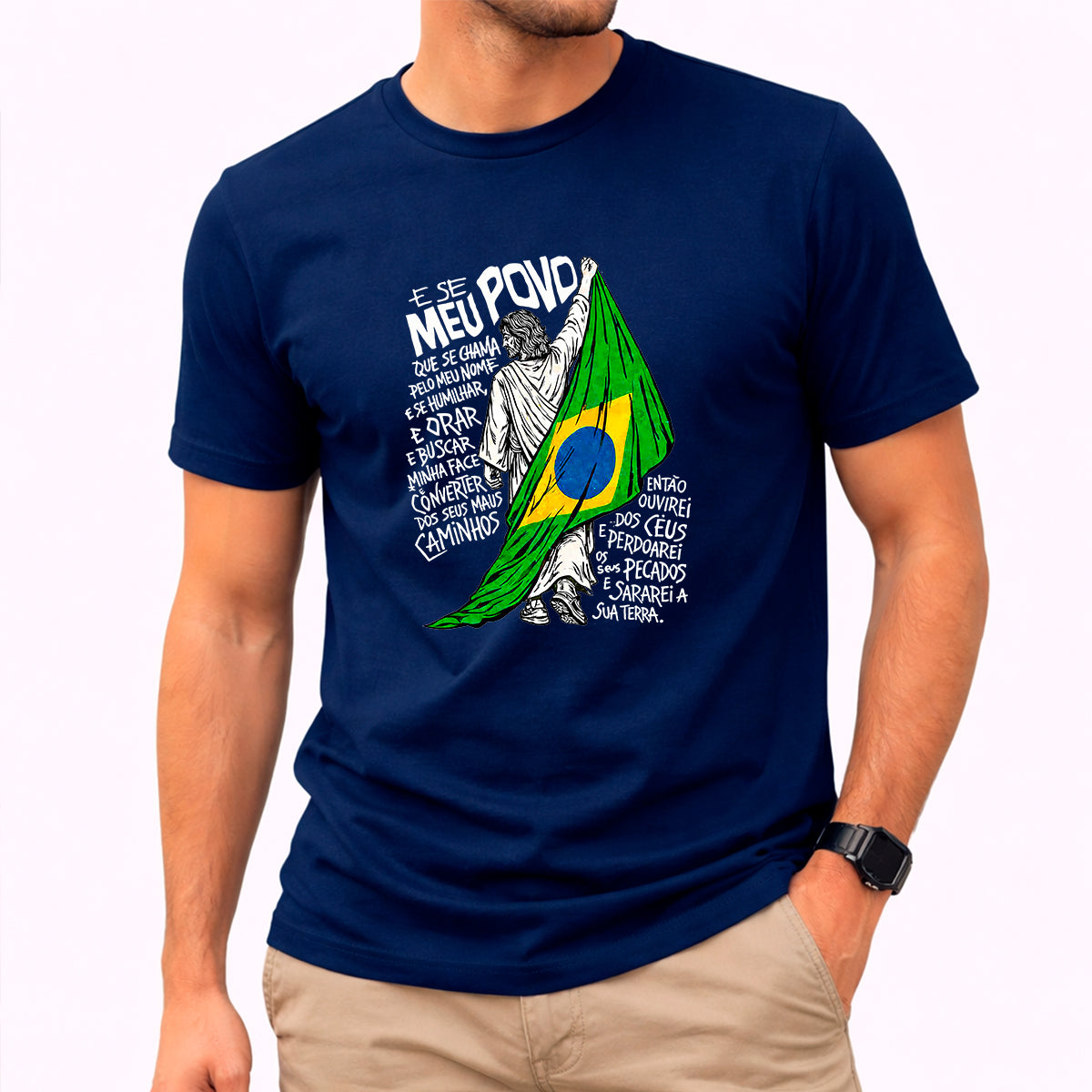Camiseta Masculina Azul Brasil E se Meu Povo