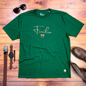 Camiseta Masculina Verde Família Coração Dourado
