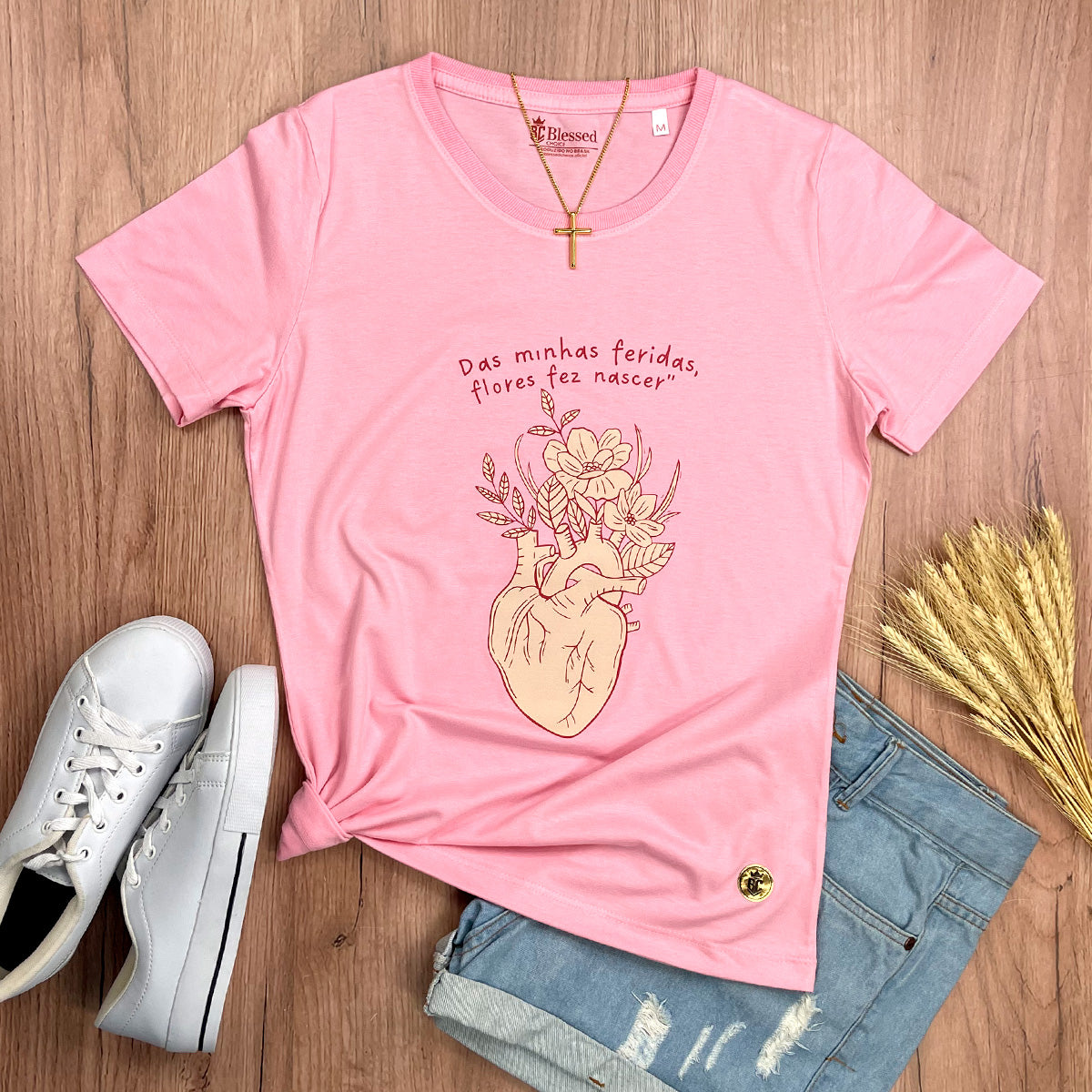 Camiseta Feminina  Rosa Das Minhas Feridas Flores Fez Nascer