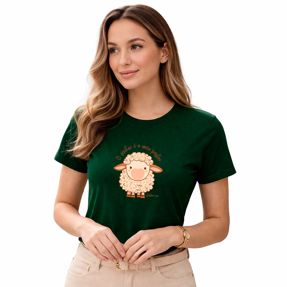 Camiseta Feminina Verde O Senhor é o Meu Pastor Ovelha