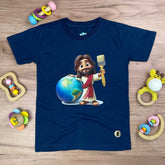 T-Shirt Infantil Azul Jesus Pintor Do Mundo