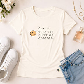 Camiseta Feminina Off White Jesus no Coração