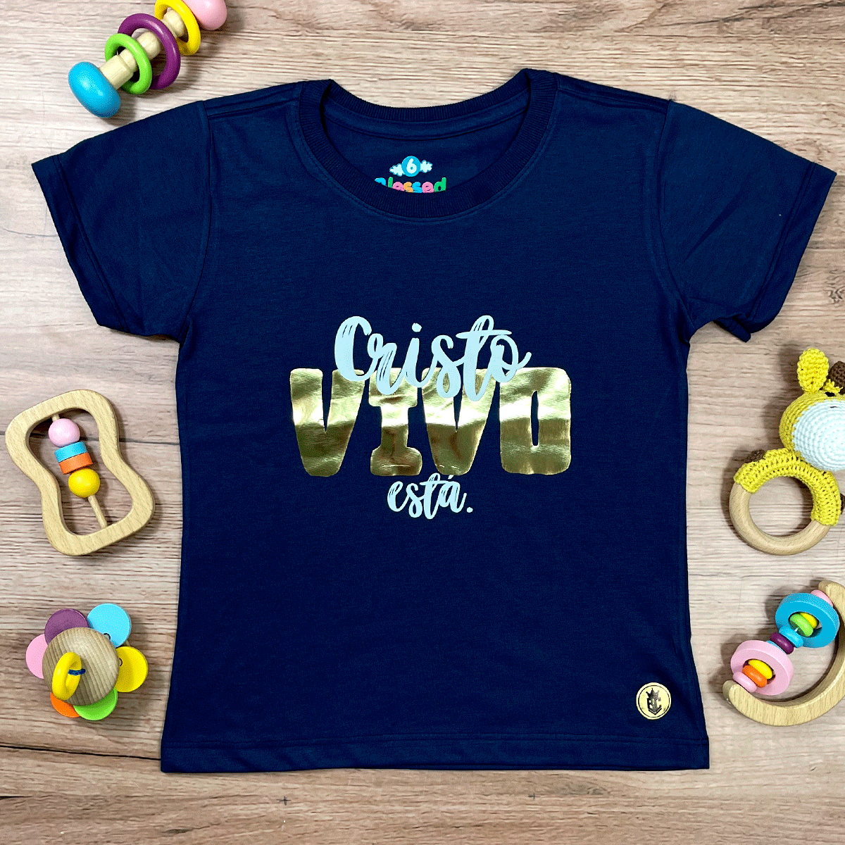 T-Shirt Infantil Azul Cristo Vivo Está