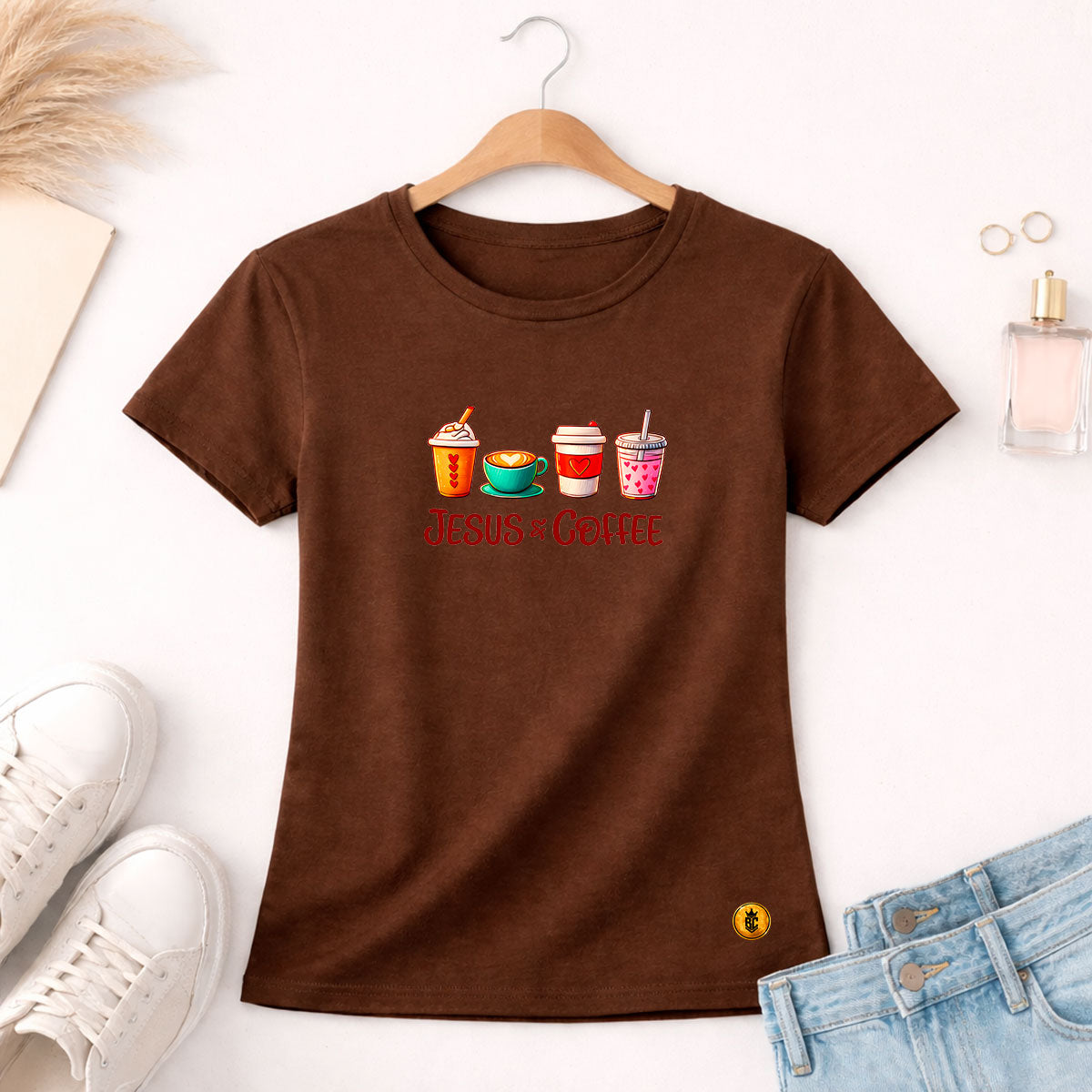 Camiseta Feminina Marrom Jesus & Coffee