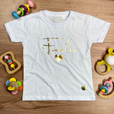 T-Shirt Infantil Branca Fé Coração Dourado