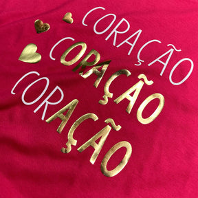 Camiseta Feminina Pink Coração Oração Ação Dourado