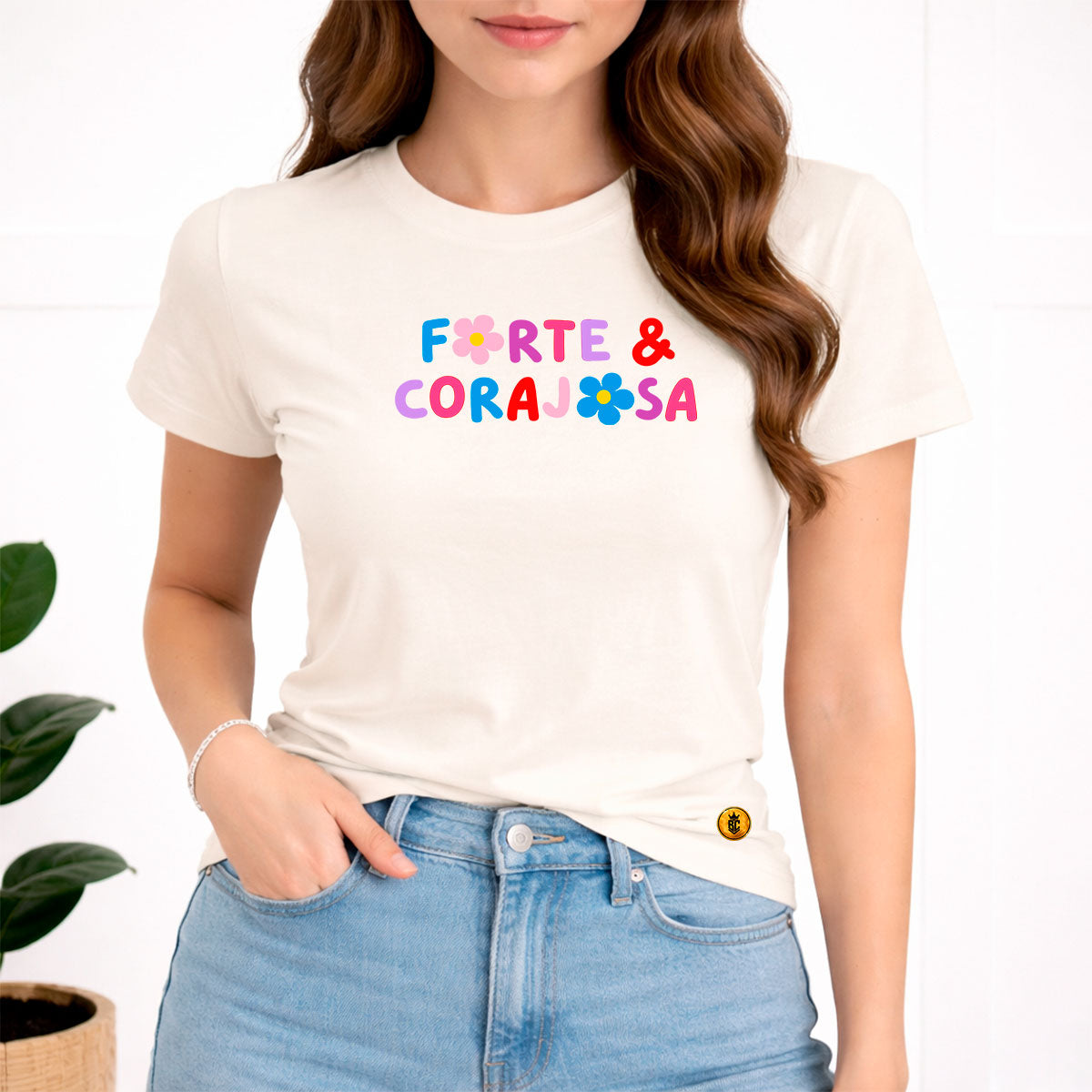 Camiseta Feminina Off White  Forte & Corajosa