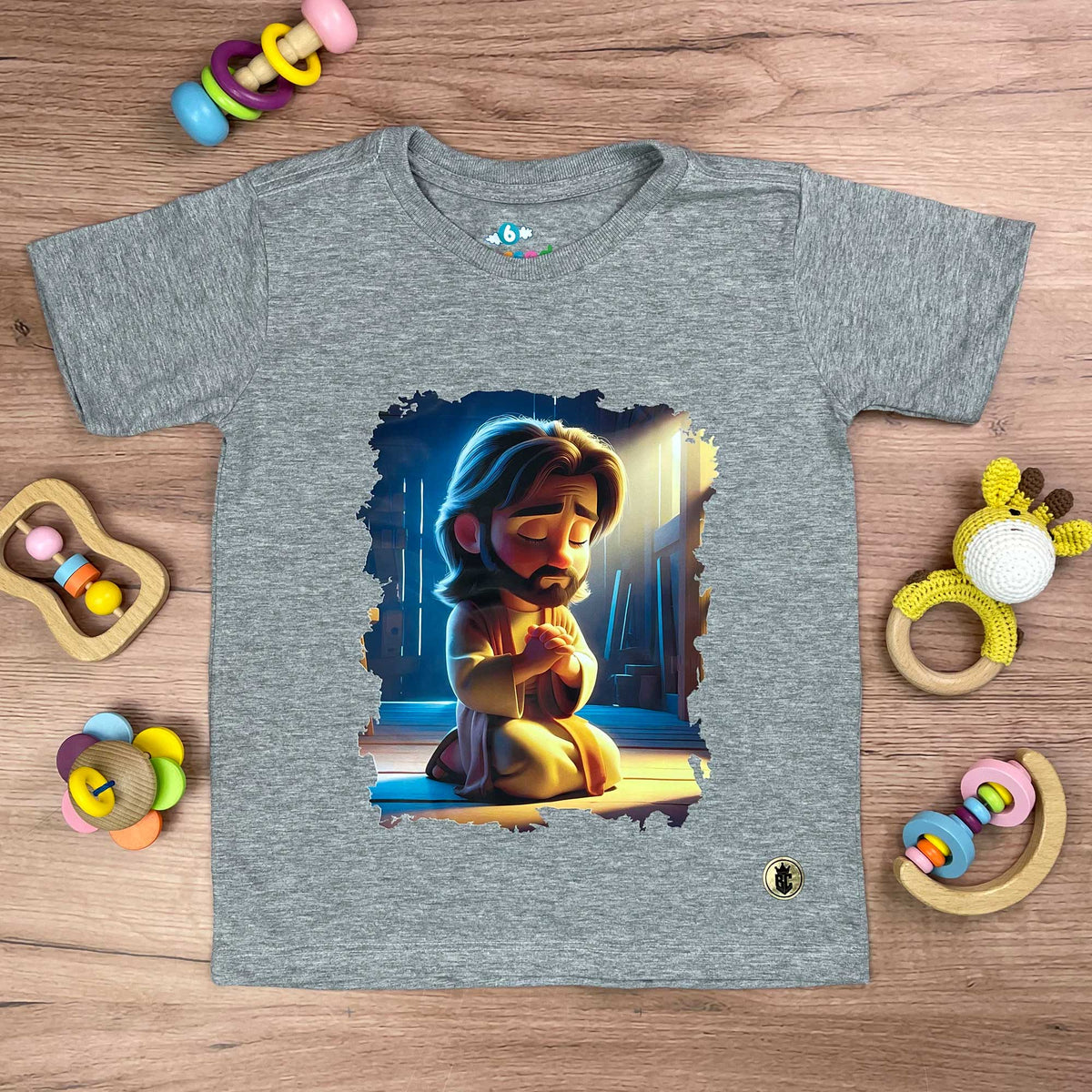 T-Shirt Infantil Cinza Jesus Orando