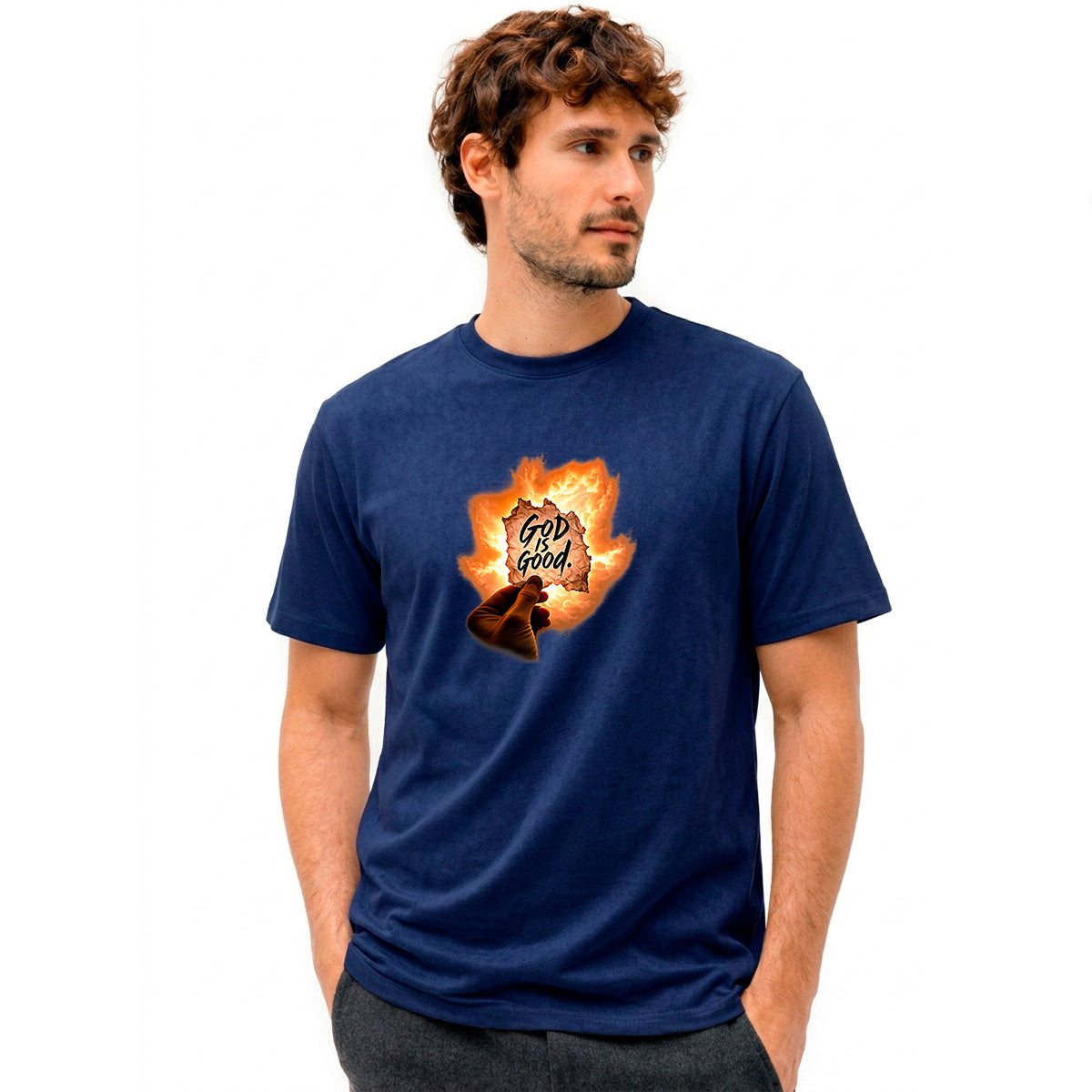 Camiseta Masculina Azul Good is Good Fogo