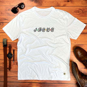 Camiseta Masculina Branca Aplique J.E.S.U.S