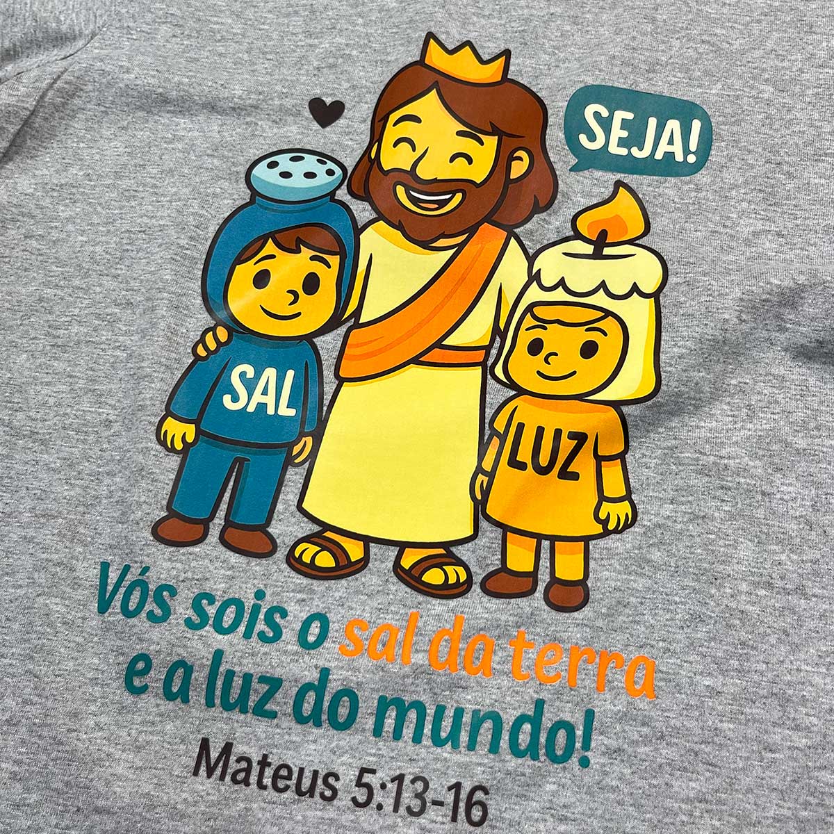 T-Shirt Infantil Cinza Seja Sal e Luz