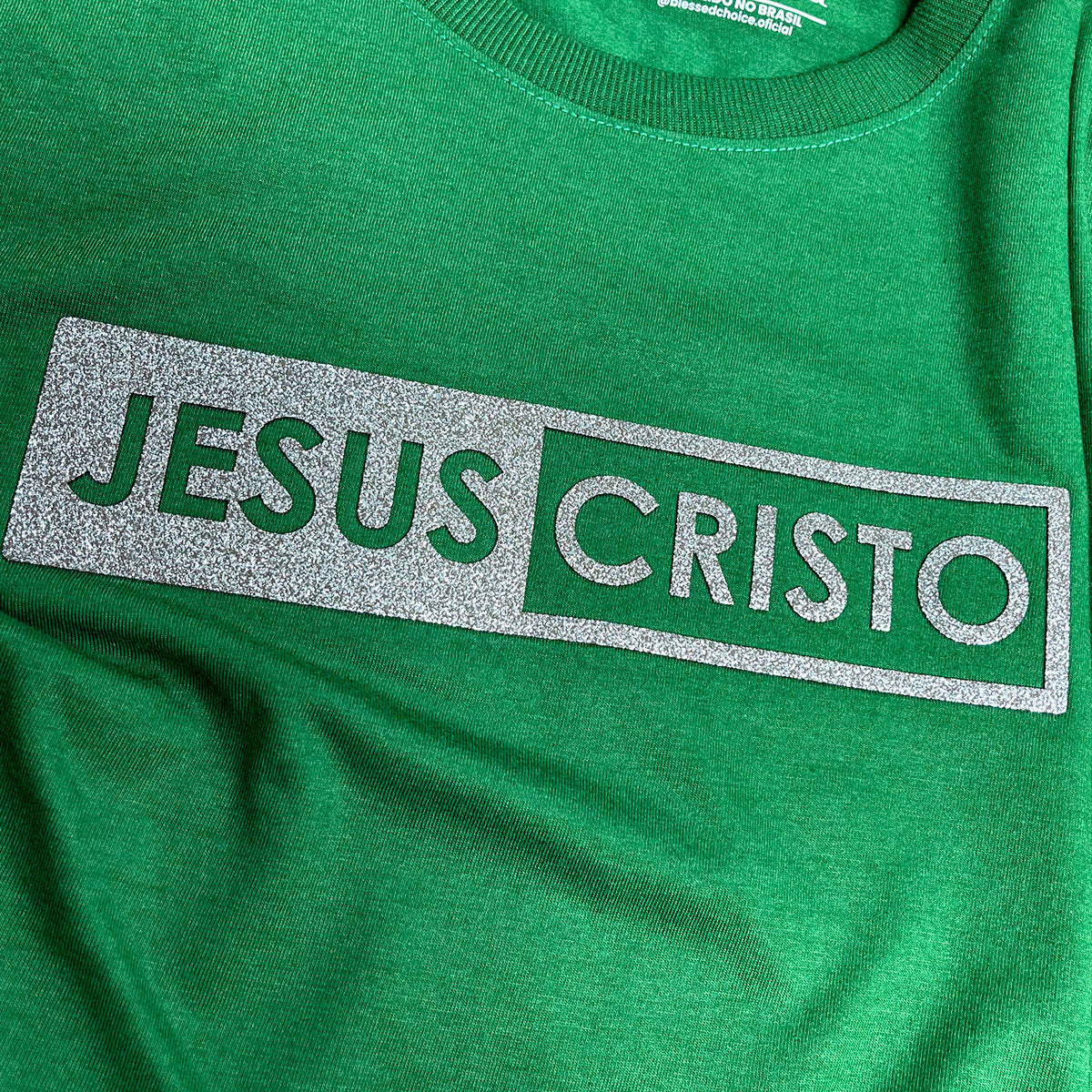 Camiseta Feminina Verde Jesus Cristo Glitter