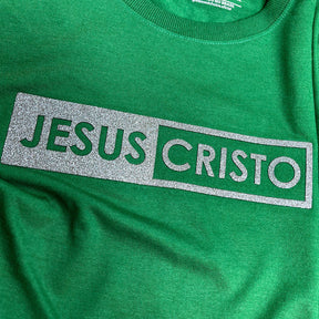 Camiseta Feminina Verde Jesus Cristo Glitter