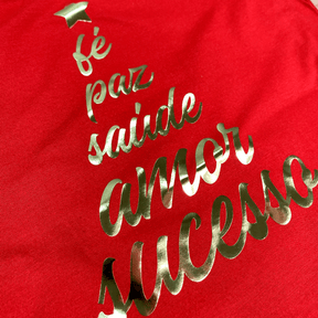T-Shirt Infantil Vermelha Árvore Fé Paz Dourado