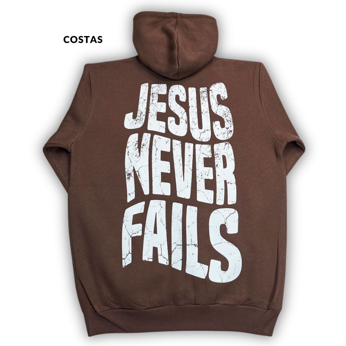 Moletom Canguru Com Capuz Marrom Jesus Never Fails