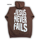 Moletom Canguru Com Capuz Marrom Jesus Never Fails
