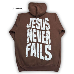 Moletom Canguru Com Capuz Marrom Jesus Never Fails
