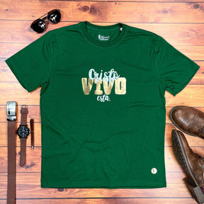 Camiseta Masculina Verde Cristo Vivo Está