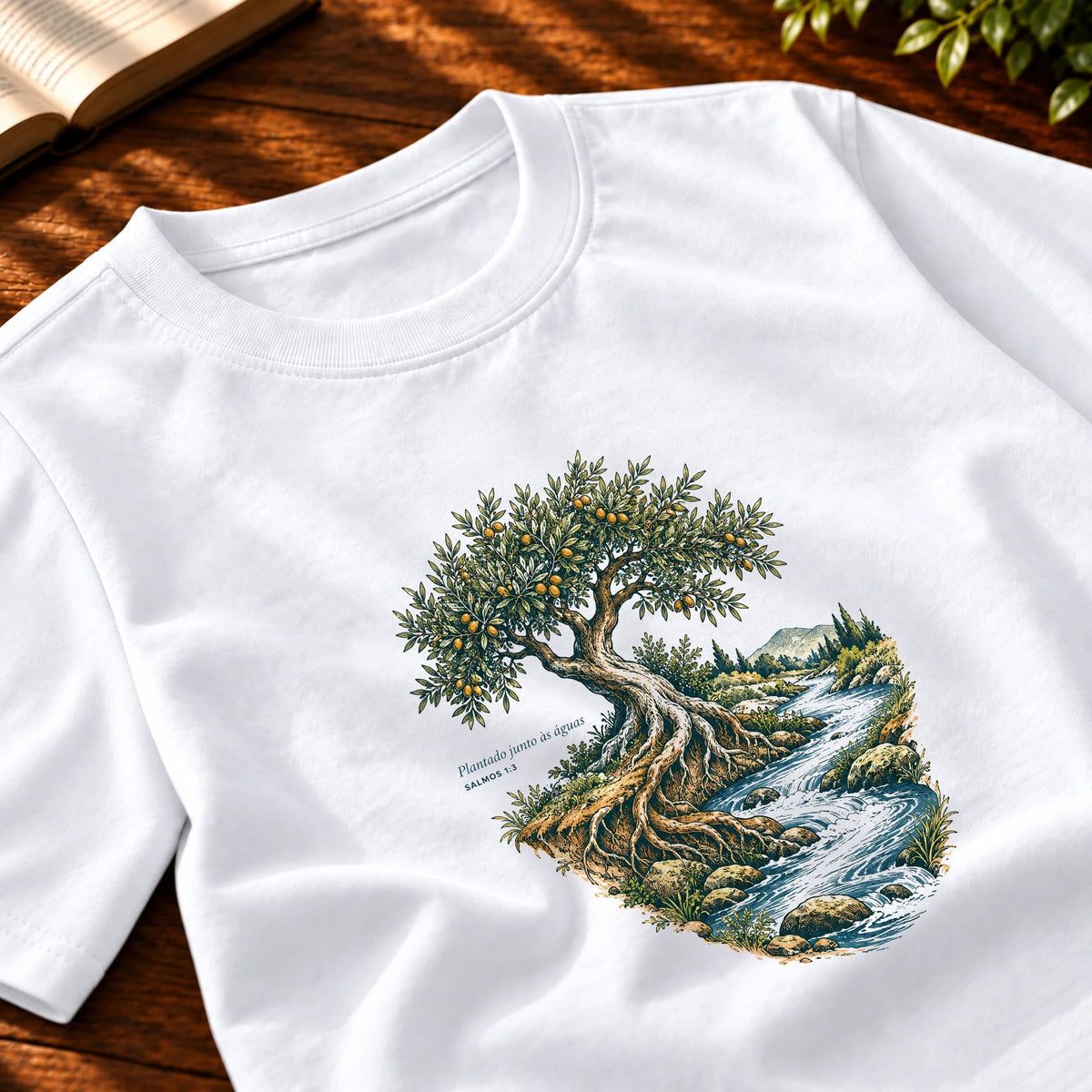 Camiseta Masculina Branca Plantado junto às águas