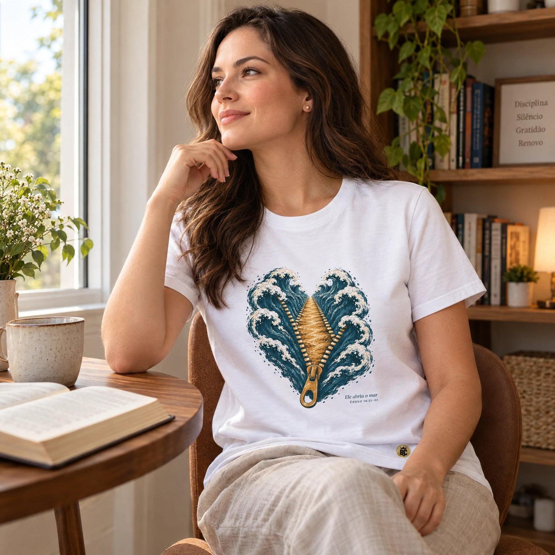 Camiseta Feminina Branca Ele abriu o mar