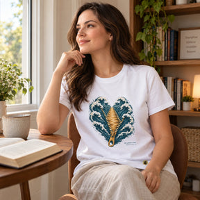 Camiseta Feminina Branca Ele abriu o mar