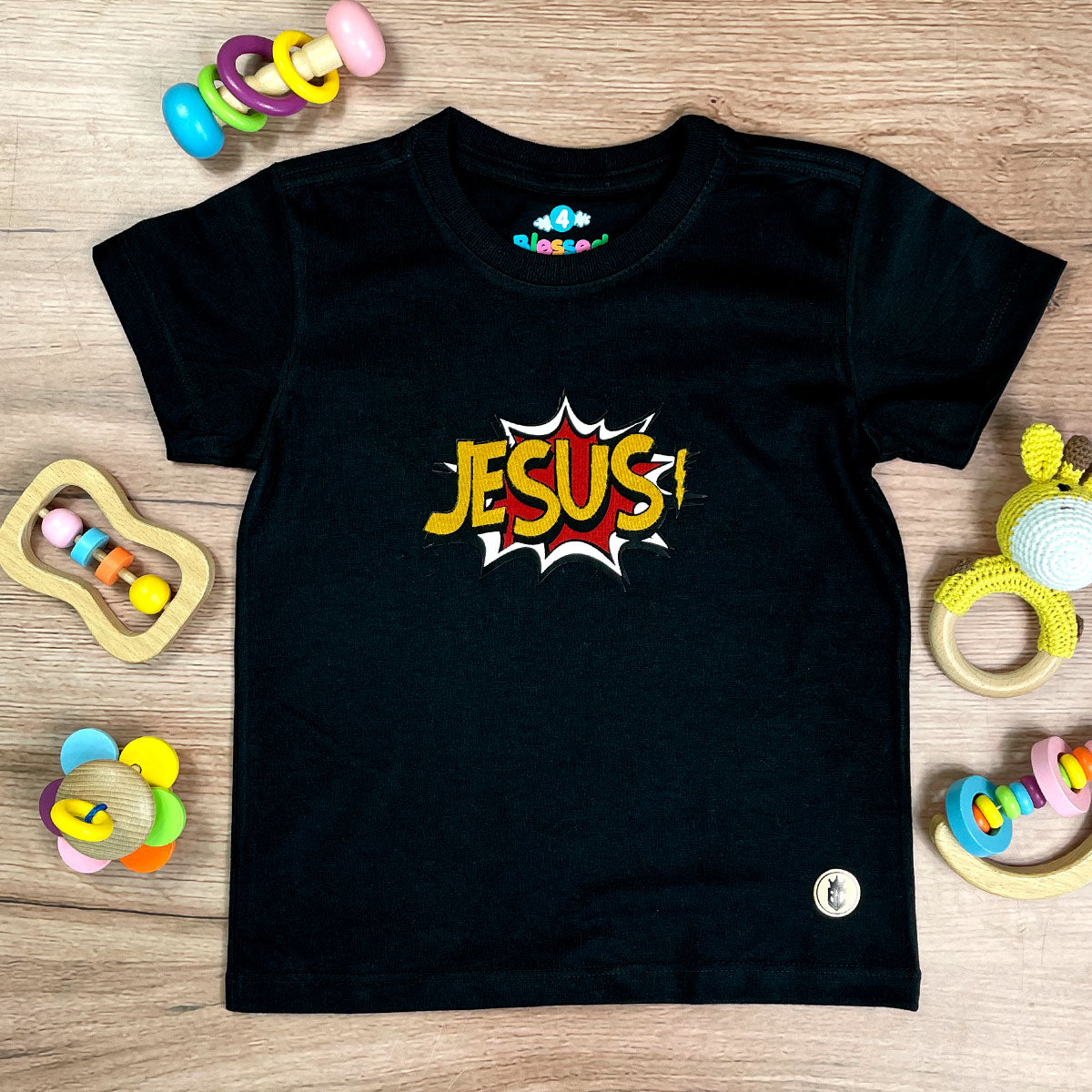 T-Shirt Infantil Preta Boom Jesus
