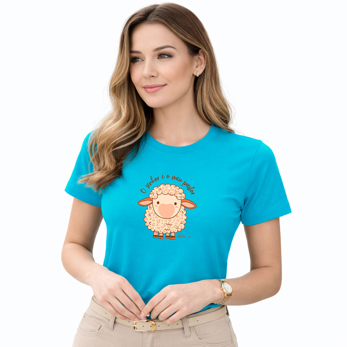 Camiseta Feminina Turquesa O Senhor é o Meu Pastor Ovelha