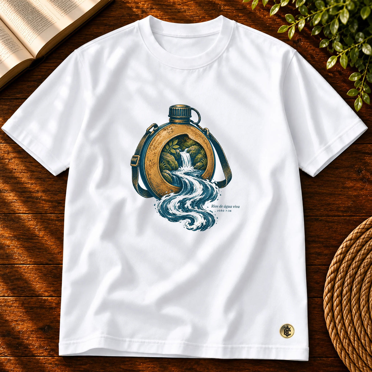 Camiseta Masculina Branca Rios de água viva