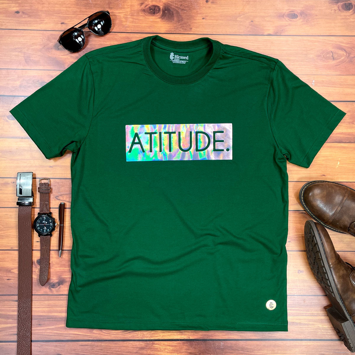 Camiseta Masculina Verde Atitude Holográfico