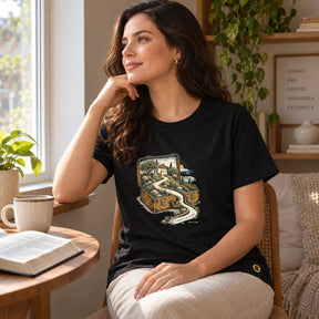 Camiseta Feminina Preta O Pai corre ao encontro