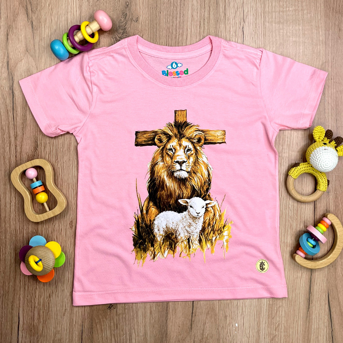 T-Shirt Infantil Rosa Cruz Leão E Cordeiro